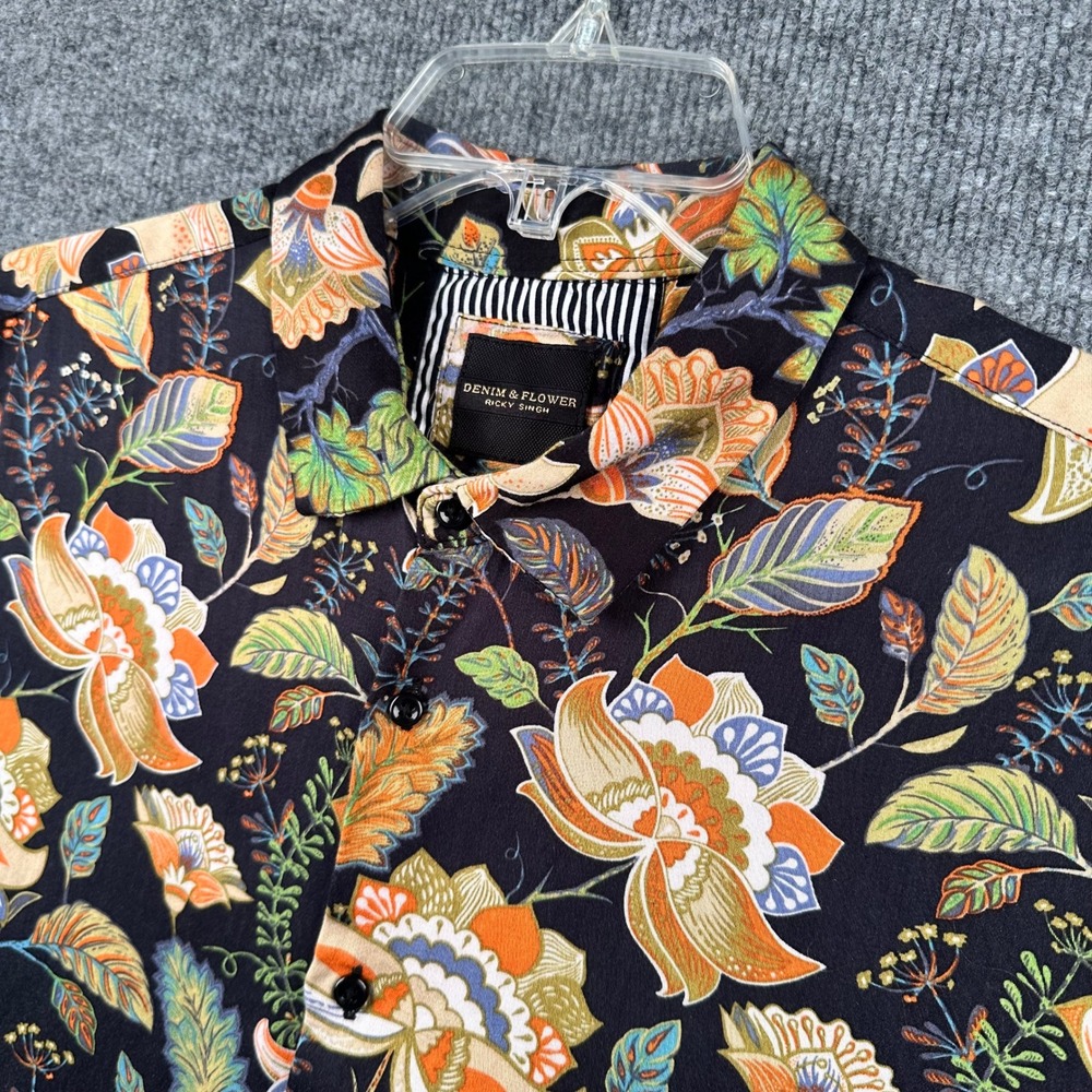Denim & Flower Ricky Singh Mens XL Floral Viscose Short Sleeve Button Down Shirt